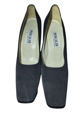 Pancaldi Made in Italy Women Black Block Heel Pumps 7.5AA Narrow Width